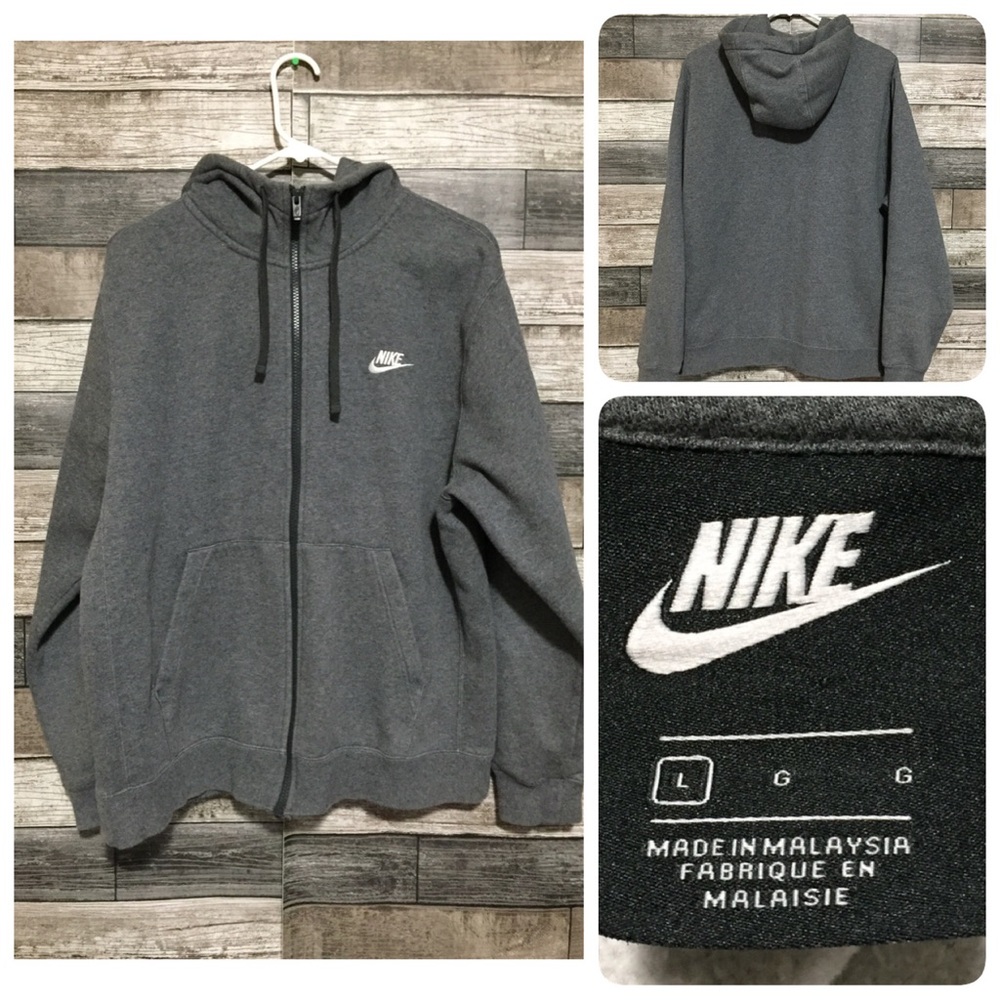Nike Club Fleece Full Zip Hoodie Sweatshirt Men’s L Gray Pockets Drawstring